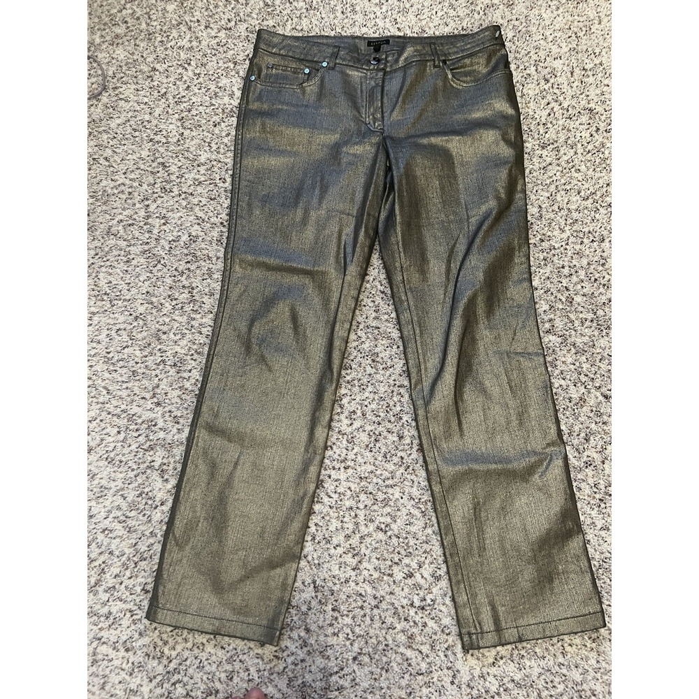 ESCADA New Boot-cut Coated Gold Metallic Denim Jeans Sz EU 44 Mid Rise Italy